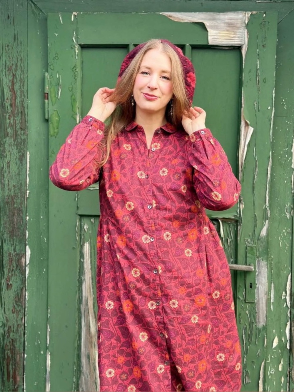 Gudrun Sjödén Organic Cotton Floral Shirt Dress Red Size M